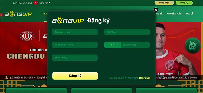 Nhập thông tin đăng ký Bongvip