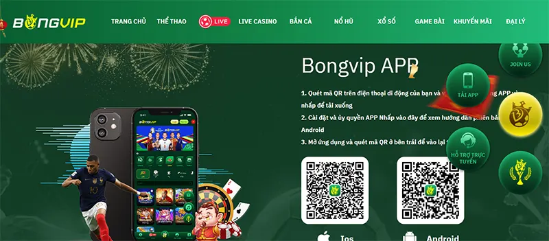 App Bongvip cung cấp nhiều trò chơi cá cược đa dạng và hấp dẫn